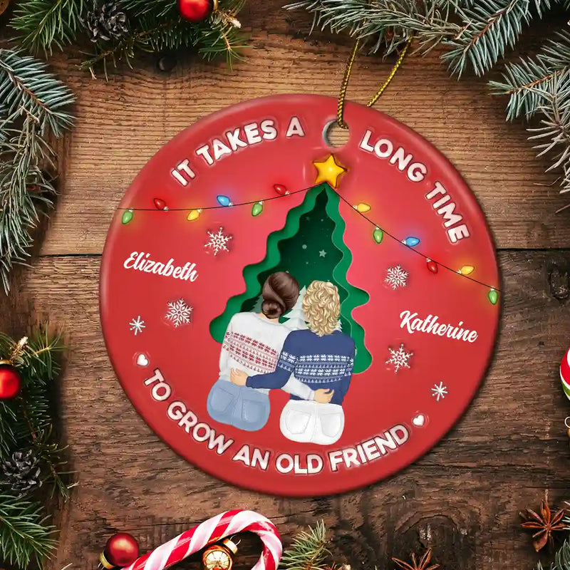 Grow An Old Friend - 3D Inflated Effect Printed Ornament, Personalized Circle Ceramic Ornament