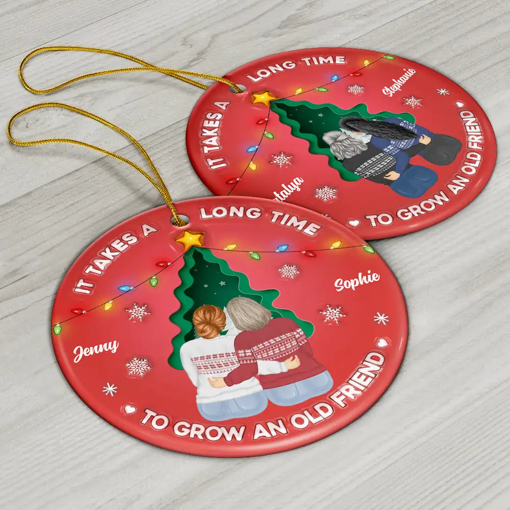 Grow An Old Friend - 3D Inflated Effect Printed Ornament, Personalized Circle Ceramic Ornament