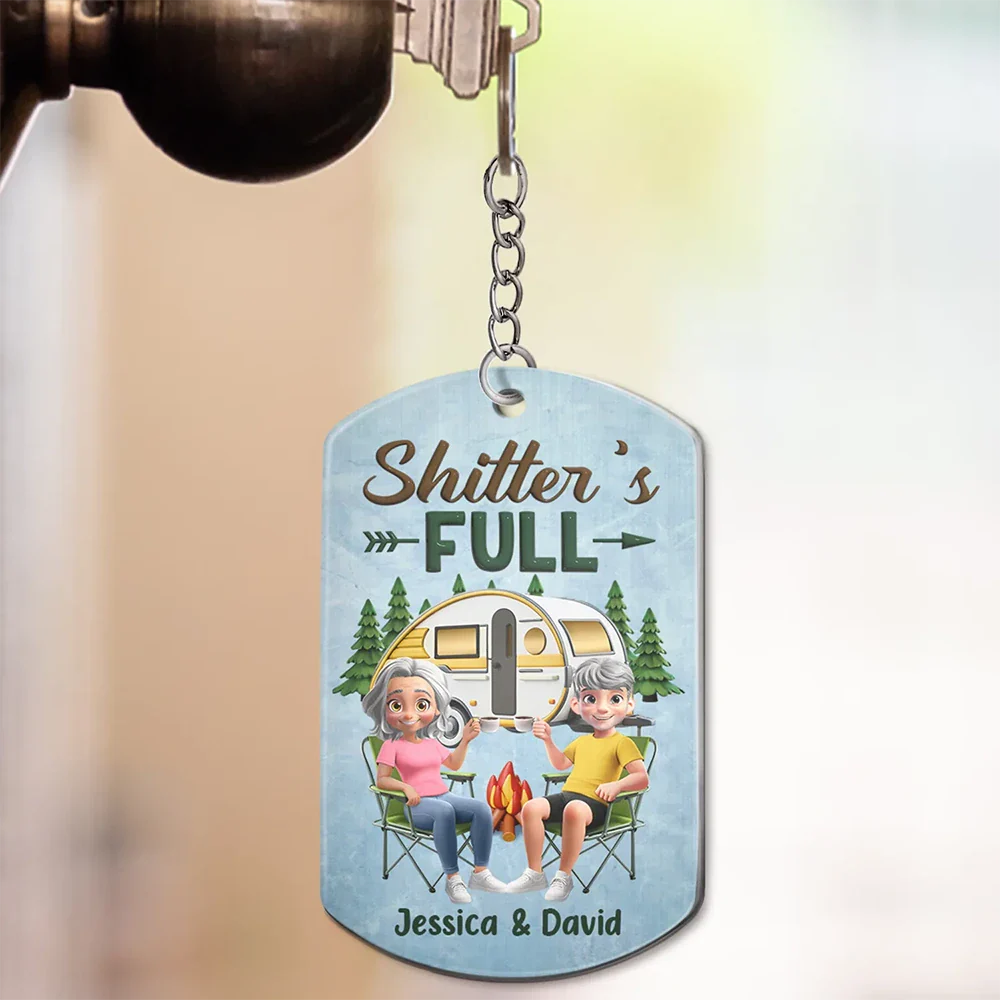 Camping,Campsite,Couple's Hobby,Happy,Gift For Couples - Keys To The Camper Camping Cartoon Couple - Personalized Aluminum Keychain
