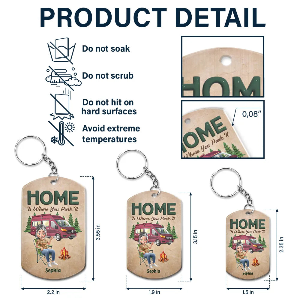 Camping,Campsite,Couple's Hobby,Happy,Gift For Couples - Keys To The Camper Camping Cartoon Couple - Personalized Aluminum Keychain
