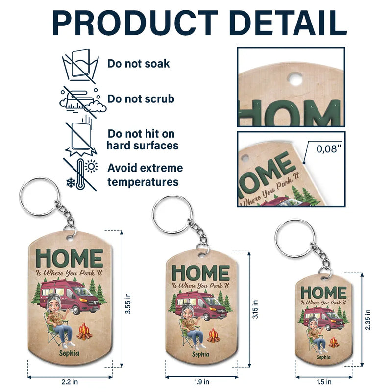 Camping,Campsite,Couple's Hobby,Happy,Gift For Couples - Keys To The Camper Camping Cartoon Couple - Personalized Aluminum Keychain
