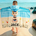 Gift For Son, Gift For Daughter, Gift For Kids, Gift For Sibling, Gift For Sisters, Gift For Brothers, Beach, Happy, Summer - Kid Baby Sitting On The Beach - Personalized Hooded Beach Towel