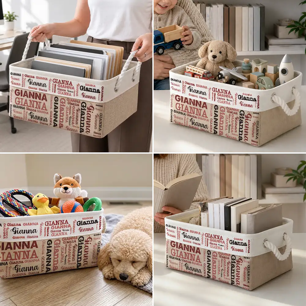 Gift For Kids, Adorable, Custom Text - Kid Baby Family Custom Name - Personalized Storage Basket