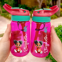 Gift For Kids,Gift For Grandkids,Happy,Back To School - Kid Baby Sitting Birth Flower - Personalized Kids Water Bottle With Straw
