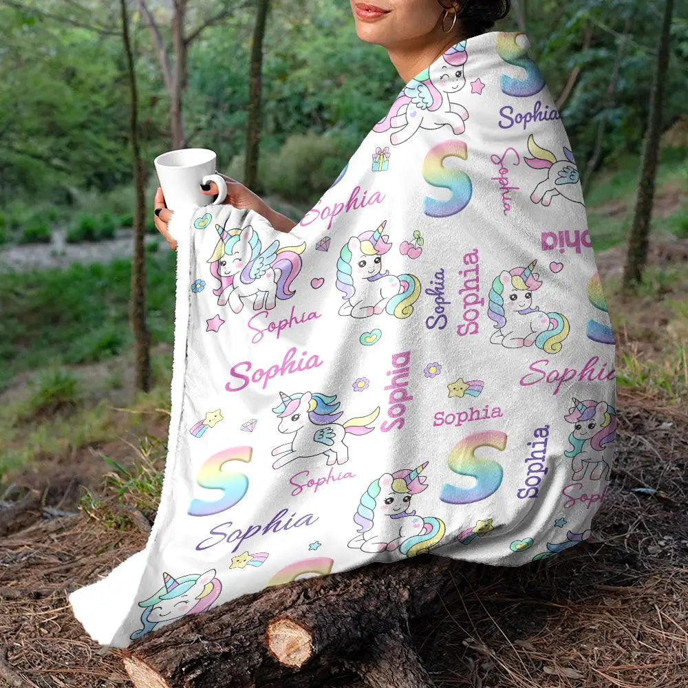 Gift For Kids,Gift For Grandkids,Gift For Daughter,Gift For Son,Happ - Kid Boy Kid Girl Cute Monogram - Personalized Fleece Blanket, Sherpa Blanket