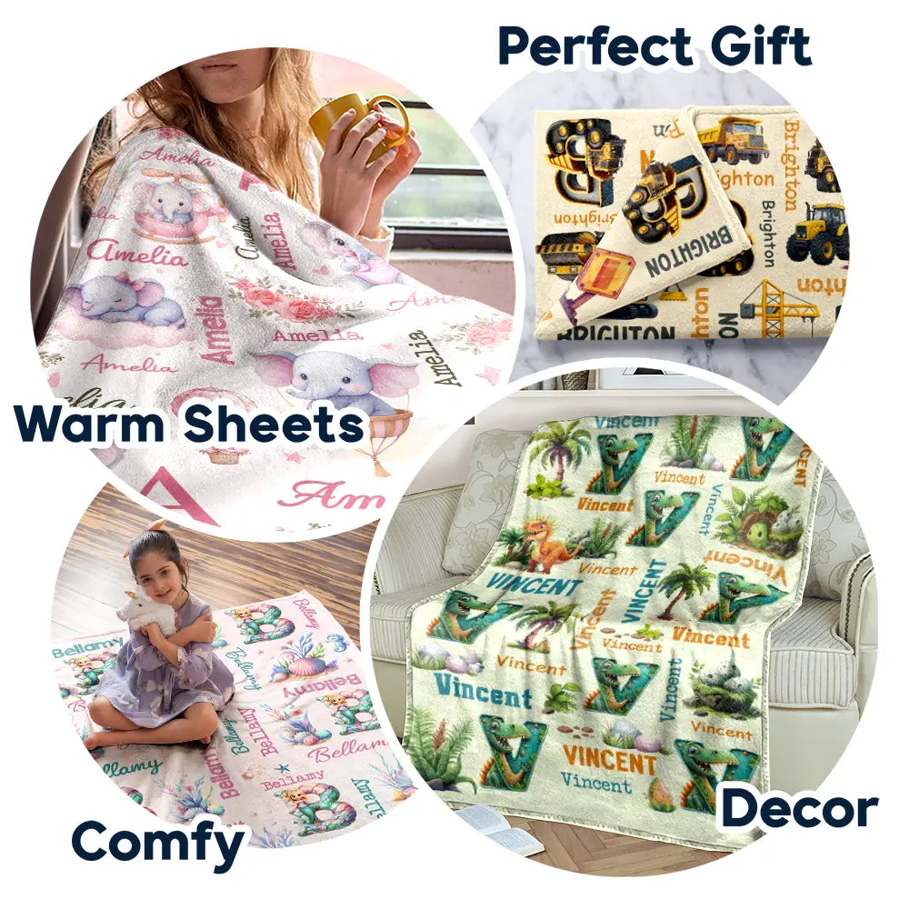 Gift For Kids,Gift For Grandkids,Gift For Daughter,Gift For Son,Happ - Kid Boy Kid Girl Cute Monogram - Personalized Fleece Blanket, Sherpa Blanket