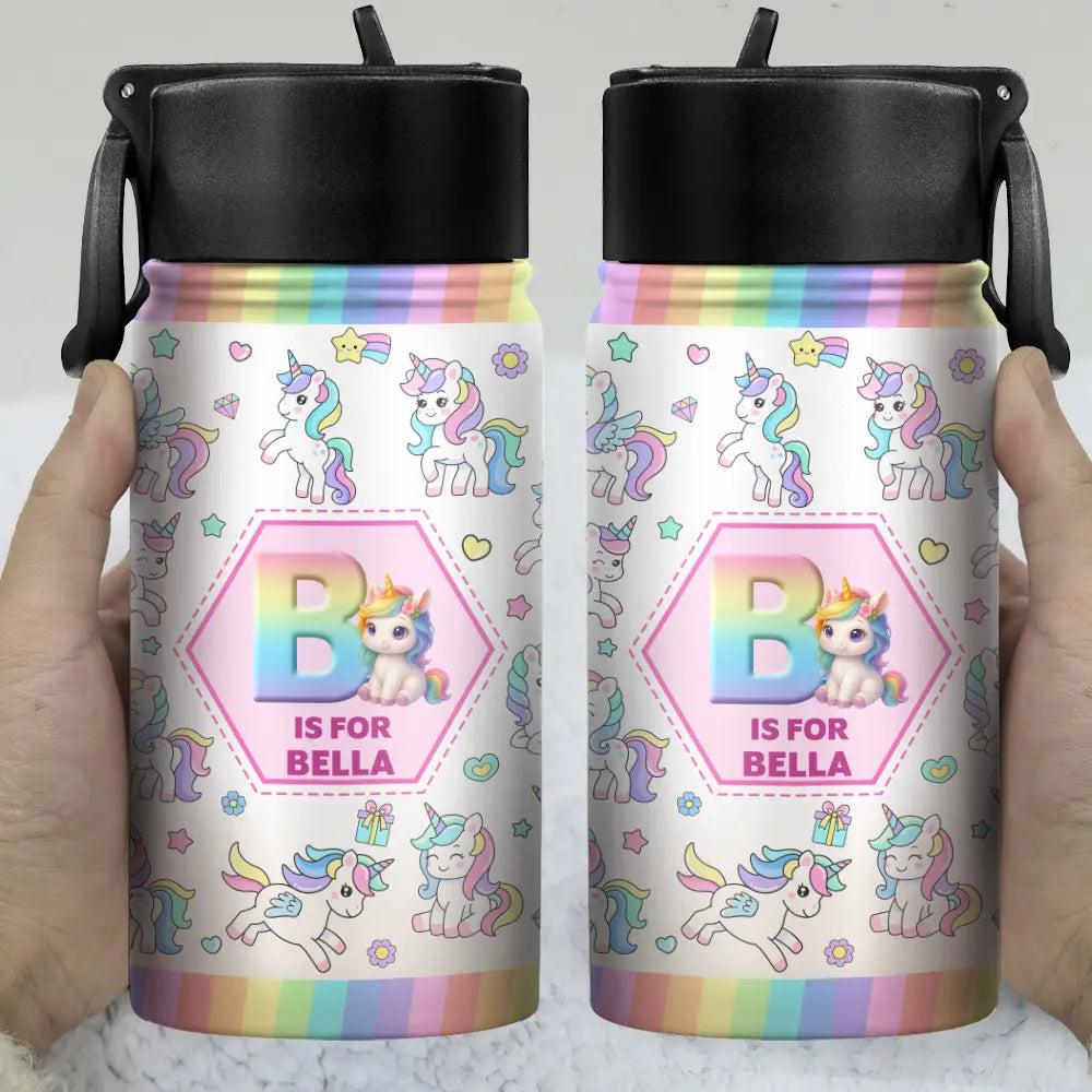 Gift For Kids,Gift For Grandkids - Kid Boy Kid Girl Lovely Monogram - Personalized Kids Water Bottle