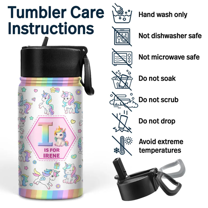 Gift For Kids,Gift For Grandkids - Kid Boy Kid Girl Lovely Monogram - Personalized Kids Water Bottle