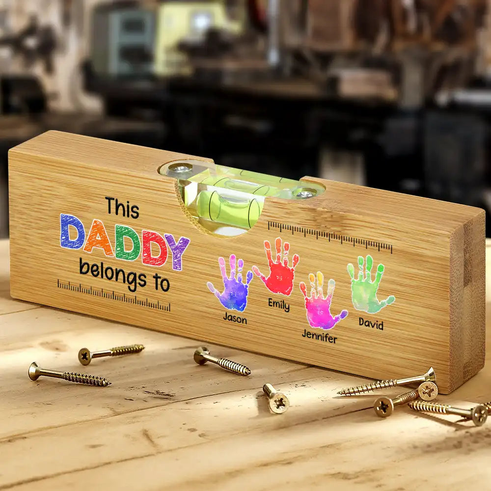 Gift For Grandpa, Gift For Father, Funny - Kid Handprint This Grandpa Daddy Belongs To - Personalized Bottle Opener Wood Level