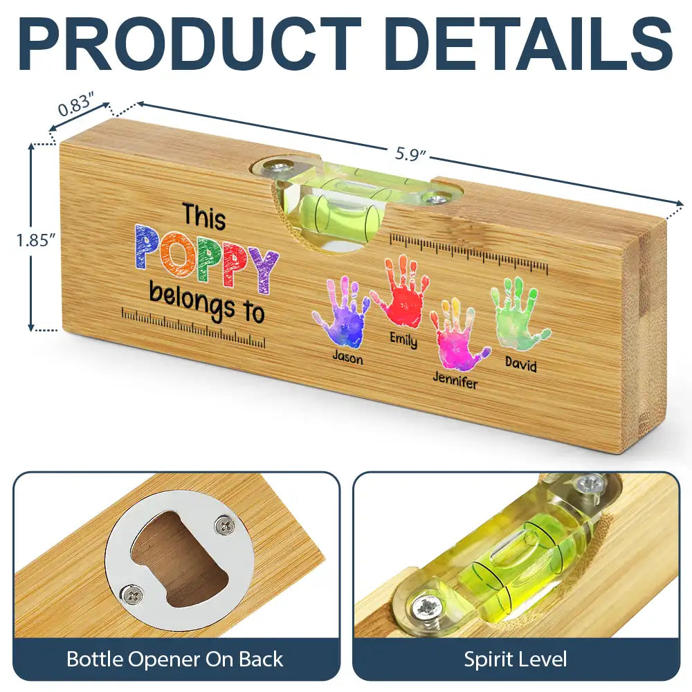 Gift For Grandpa, Gift For Father, Funny - Kid Handprint This Grandpa Daddy Belongs To - Personalized Bottle Opener Wood Level