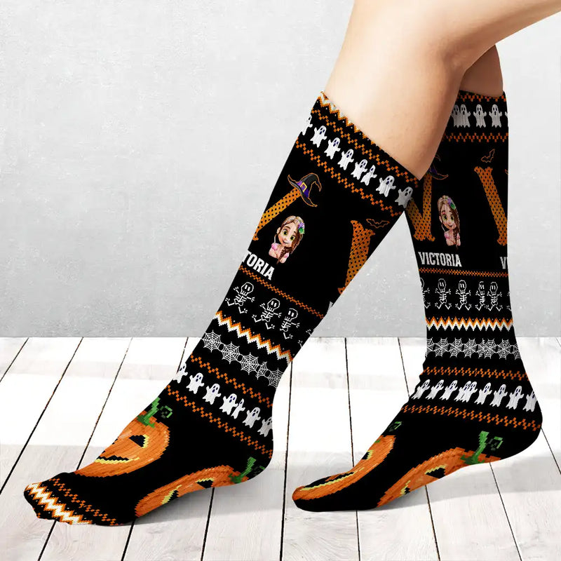 Funny,Gift For Kids,Halloween - Kid Monogram Halloween - Personalized Socks
