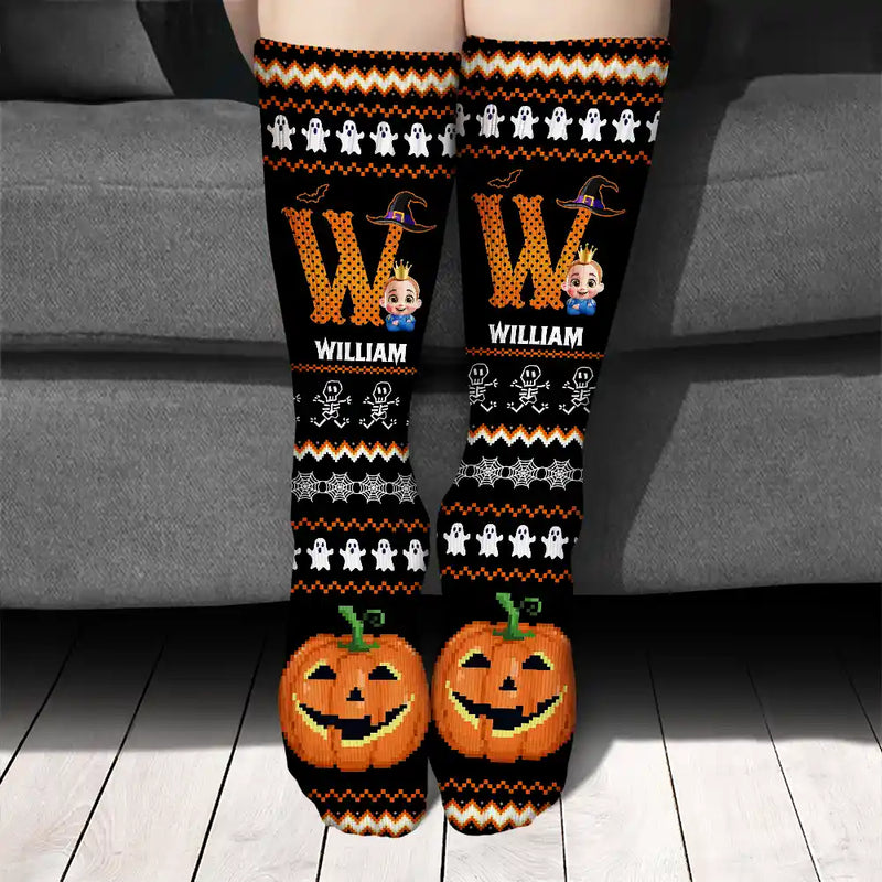 Funny,Gift For Kids,Halloween - Kid Monogram Halloween - Personalized Socks