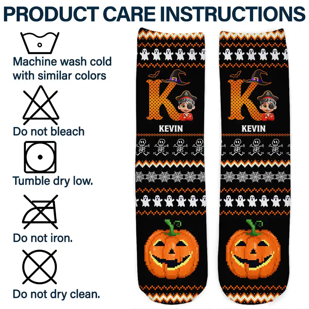 Funny,Gift For Kids,Halloween - Kid Monogram Halloween - Personalized Socks