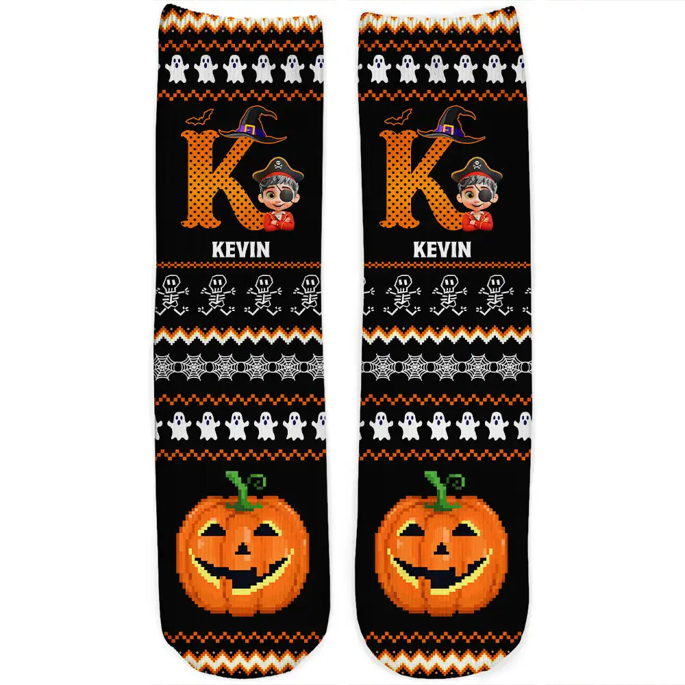 Funny,Gift For Kids,Halloween - Kid Monogram Halloween - Personalized Socks