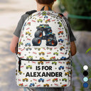 Gift For Kids,Gift For Grandkids,Back To School,Happy - Kid Monster Truck Toy Container Monogram Initial - Personalized Canvas Backpack