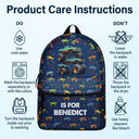 Gift For Kids,Gift For Grandkids,Back To School,Happy - Kid Monster Truck Toy Container Monogram Initial - Personalized Canvas Backpack