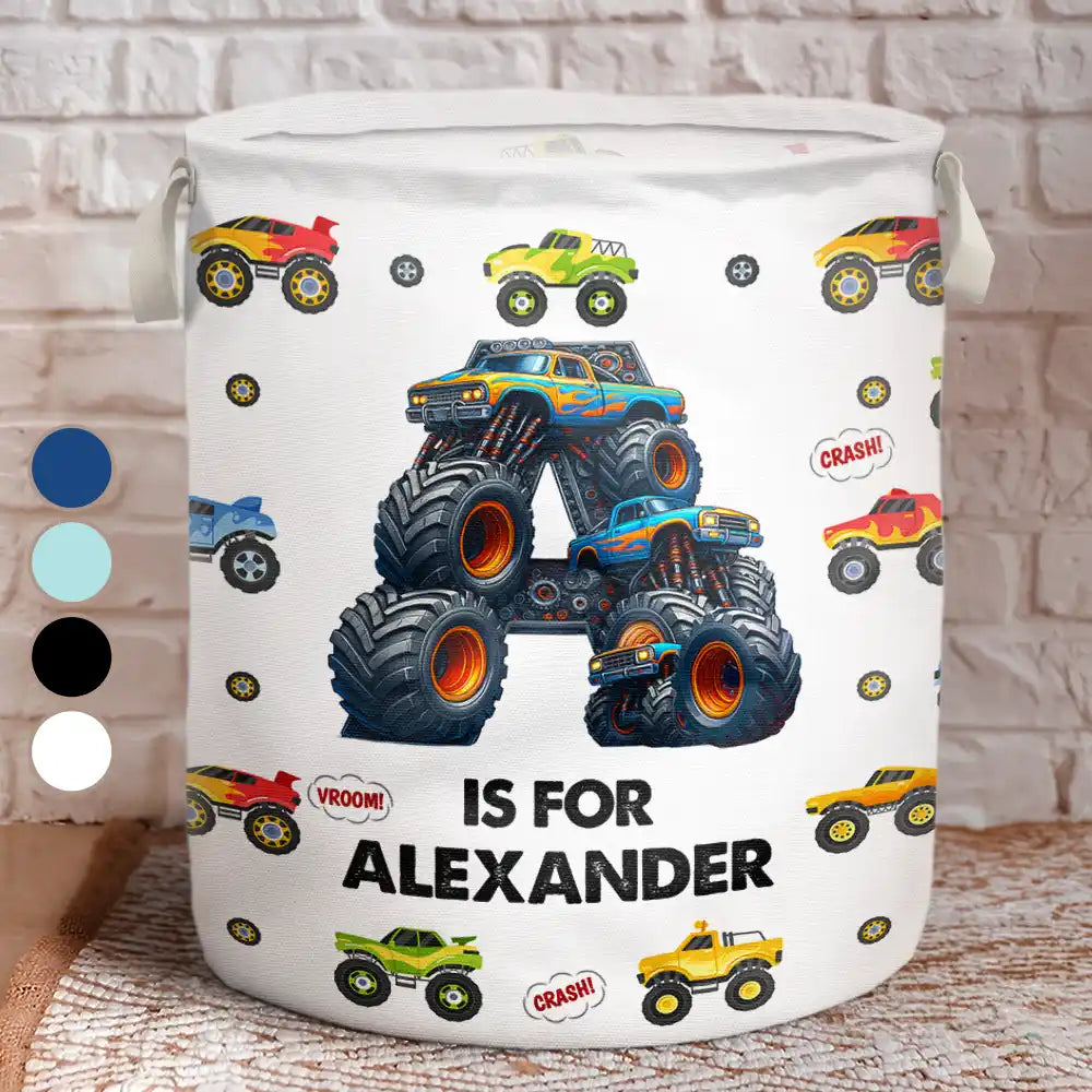 Monster Monogram Kid Monster Truck Toy Container Monogram Initial - Personalized Laundr ...
