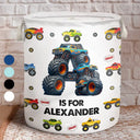 Gift For Kids, Funny - Kid Monster Truck Toy Container Monogram Initial - Personalized Laundry Basket, Storage Basket