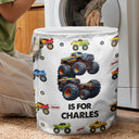 Gift For Kids, Funny - Kid Monster Truck Toy Container Monogram Initial - Personalized Laundry Basket, Storage Basket