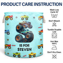 Gift For Kids, Funny - Kid Monster Truck Toy Container Monogram Initial - Personalized Laundry Basket, Storage Basket