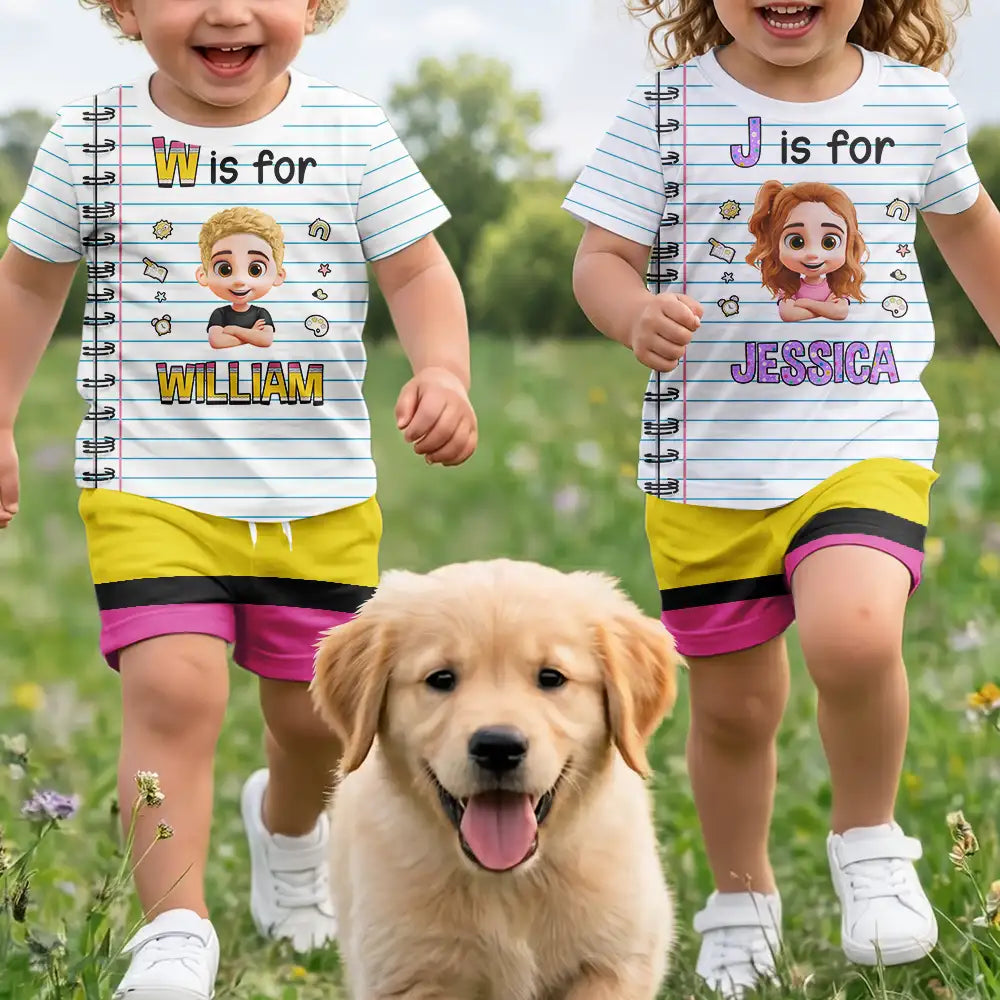 Adorable,Back To School,Gift For Kids,Vector - Kid Name With Paper & Pencil Design - Personalized Kids Clothing Set