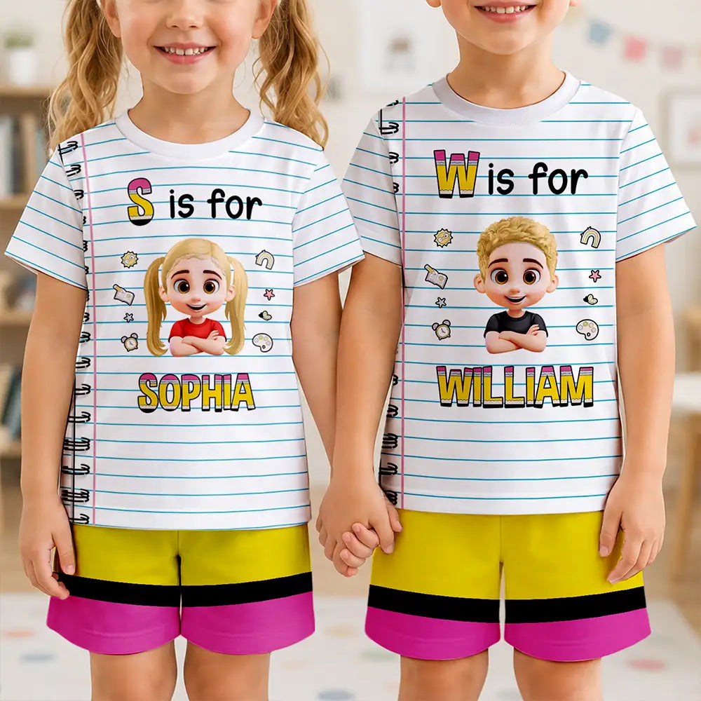 Kid Name With Paper & Pencil Design - Personalized Kids Clothing Set