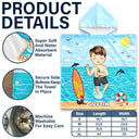 Gift For Kids, Beach, Summer, Adorable, Vector - Kid On Beach And Pool Summer Trip 3D Cartoon - Personalized Kids Hooded Poncho Towel