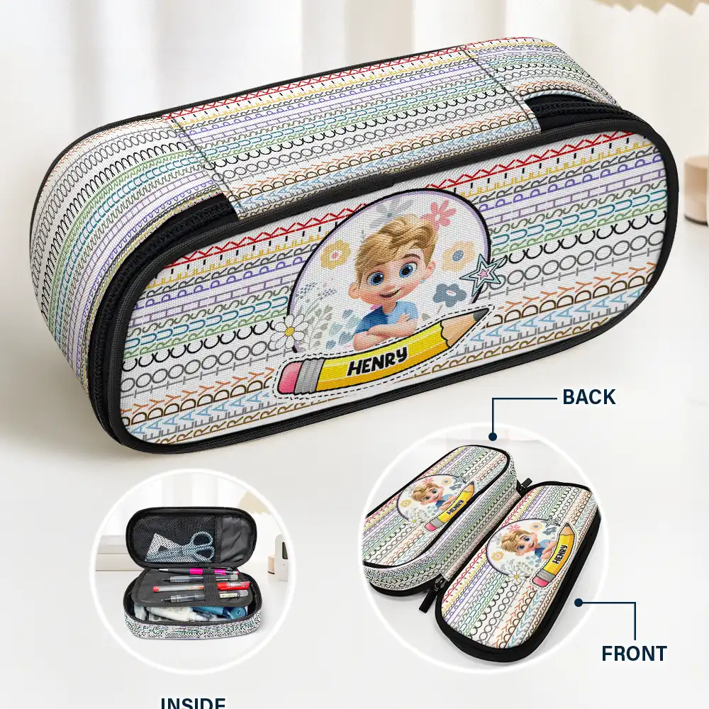 Gift For Kids,Gift For Grandkids,Back To School,Happy - Kid Ready To Crush Hidden Message - Personalized Pencil Case