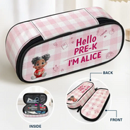 Gift For Kids, Back To School - Kid Siting Hello Kindergarten Grade - Personalized Pencil Case