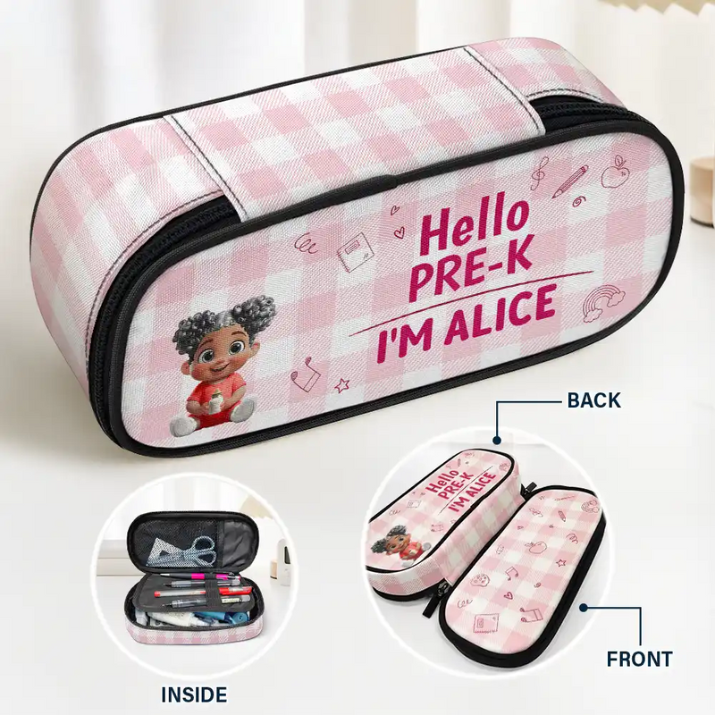Gift For Kids, Back To School - Kid Siting Hello Kindergarten Grade - Personalized Pencil Case