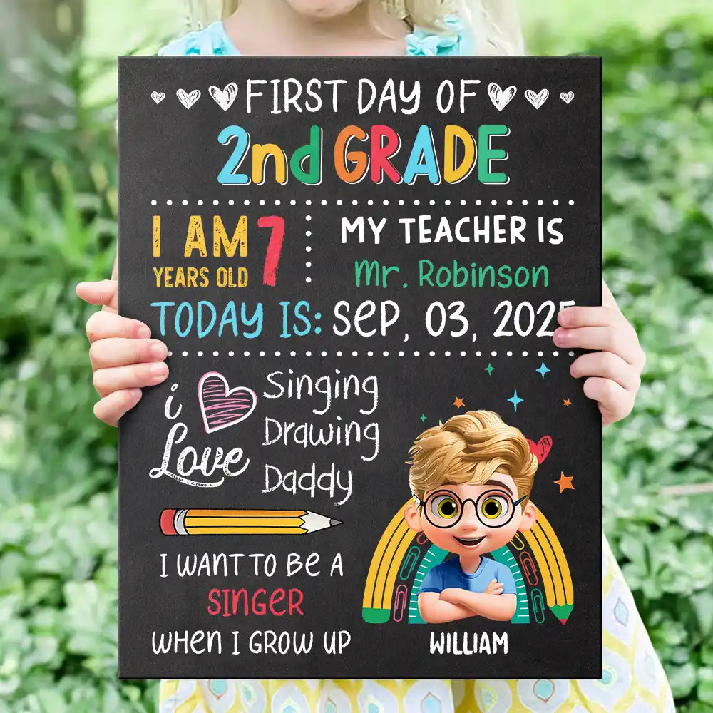 Gift For Kids, Gift For Grandkids, Back To School, Happy - Kid's First Day Of School - Personalized School Sign