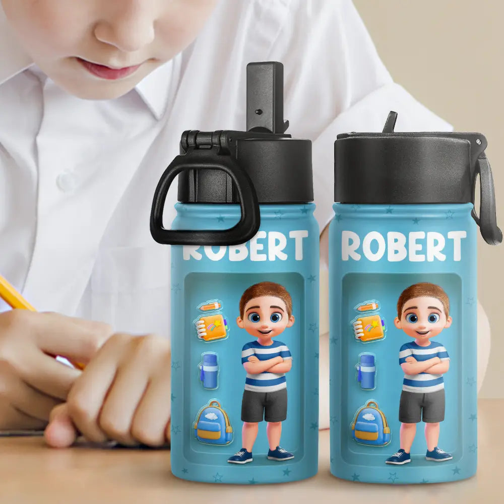 Gift For Kids,Funny - Kid's Name Back To School - Personalized Kids Water Bottle