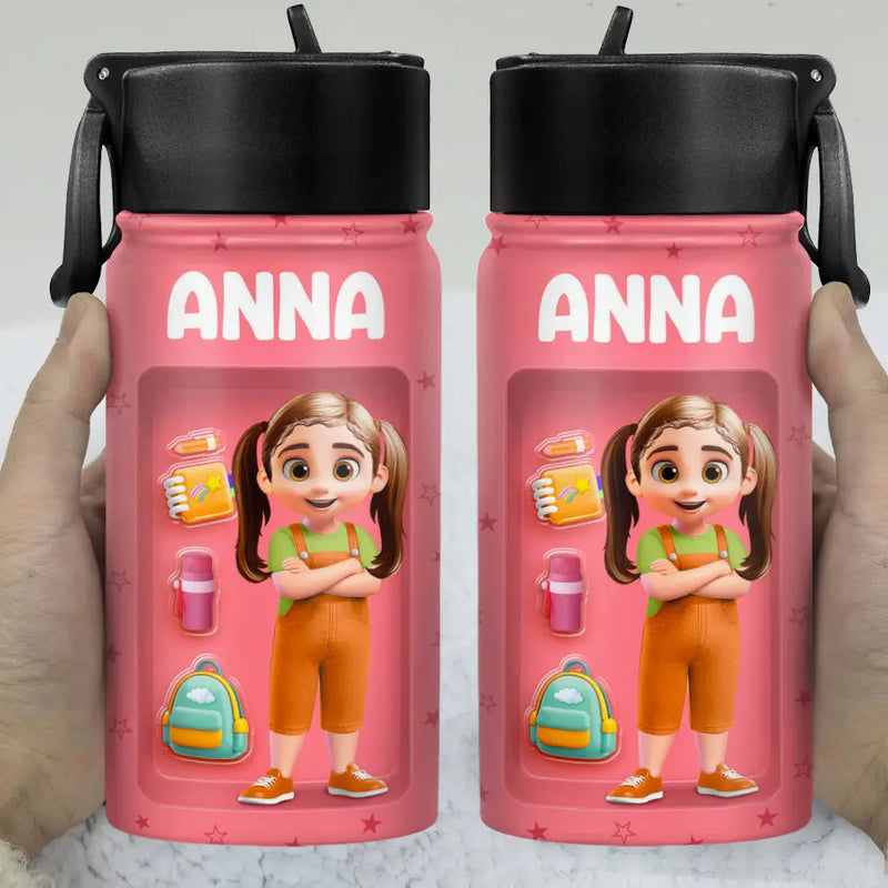 Gift For Kids,Funny - Kid's Name Back To School - Personalized Kids Water Bottle