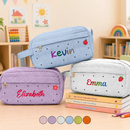 Kid's Name Pencil Pouch Back To School - Personalized Corduroy Pencil Case