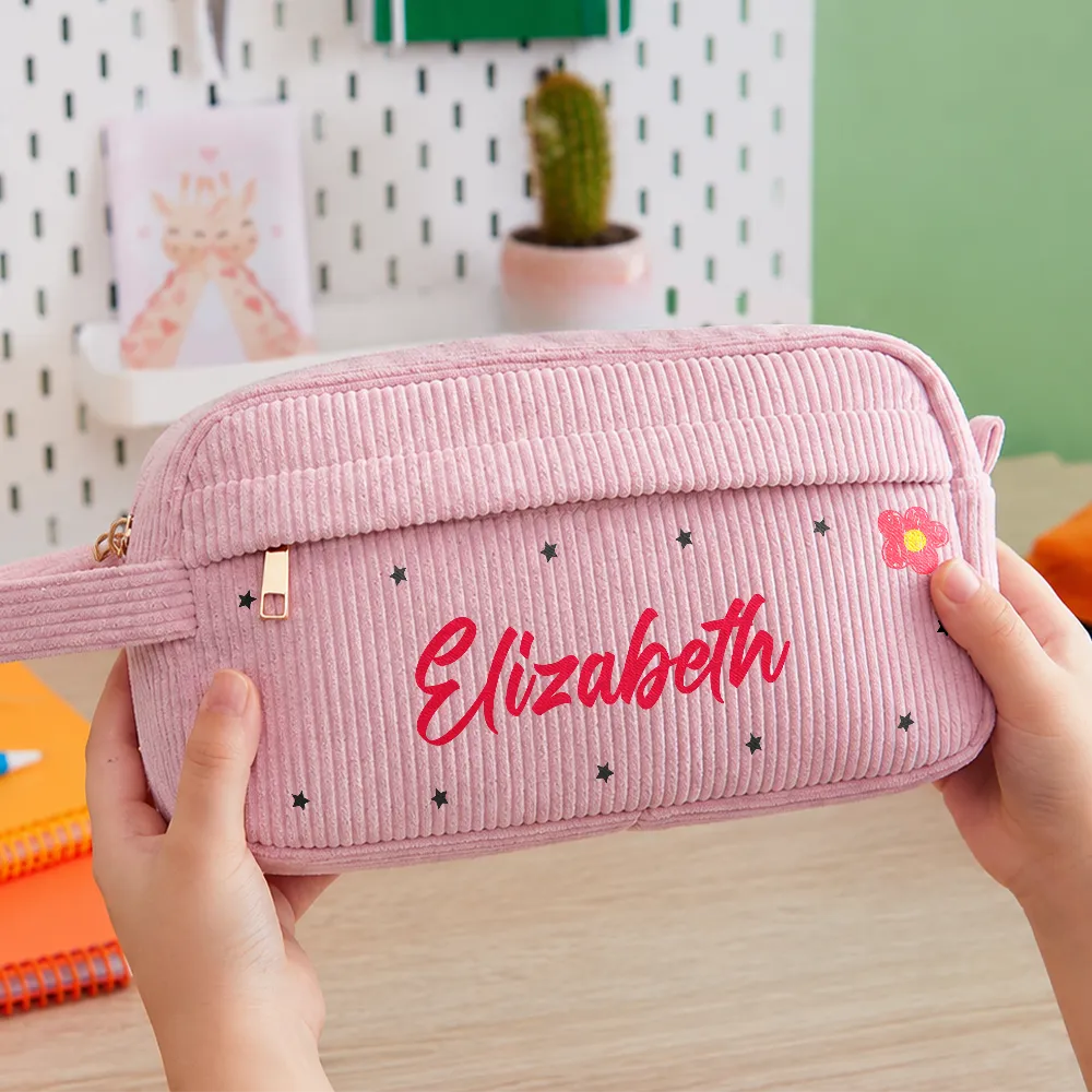 Back To School, Gift For Kids, Confident, Icon - Kid's Name Pencil Pouch Back To School - Personalized Corduroy Pencil Case