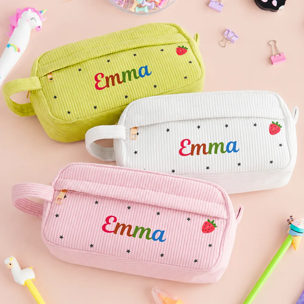 Back To School, Gift For Kids, Confident, Icon - Kid's Name Pencil Pouch Back To School - Personalized Corduroy Pencil Case