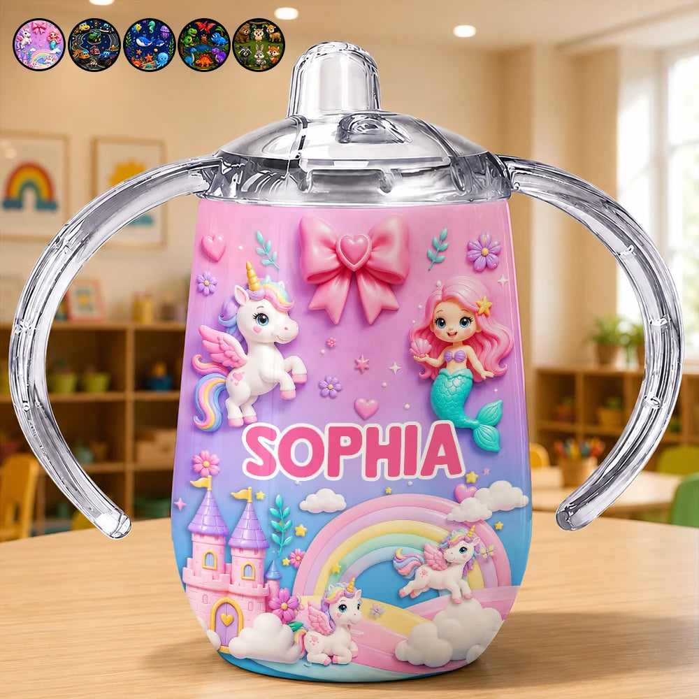 Kids Adventure With Dinosaur Unicorn & Wild Animal - Personalized Sippy Cup