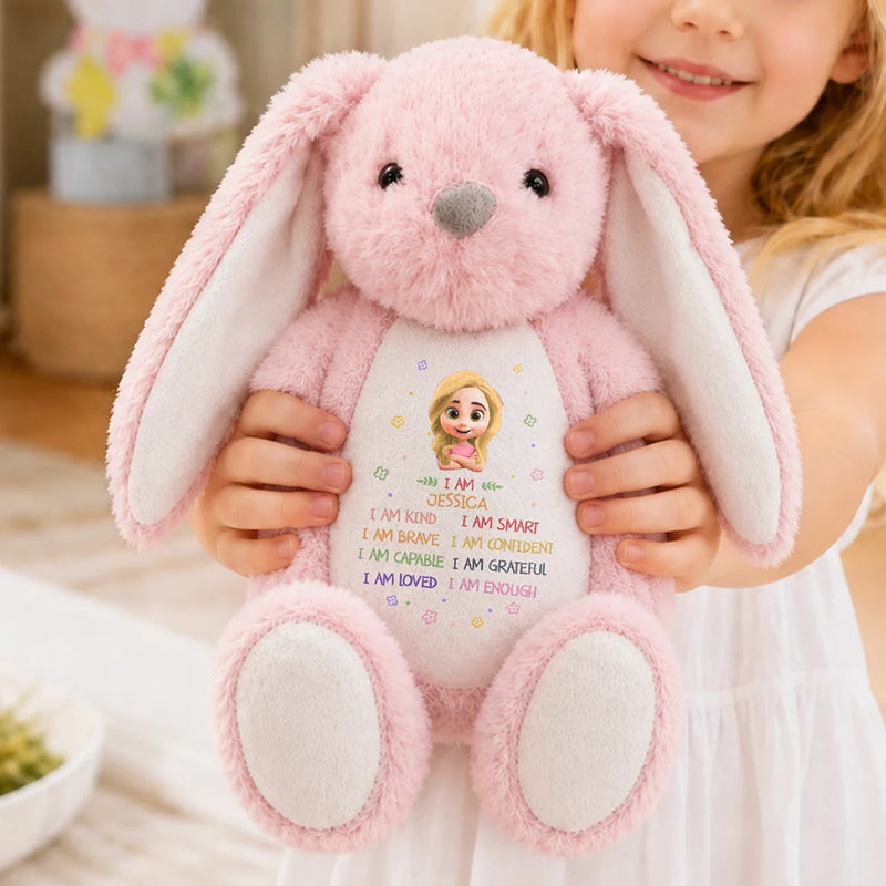 Adorable,Back To School,Gift For Kids,Vector - Kids Affirmation I Am Kind Brave & Smart - Personalized Soft Toy Bunny