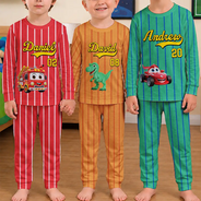 Baseball,Playful,Gift For Kids,Icon - Kids Car Vehicle Name & Number - Personalized Kid Pajamas Set