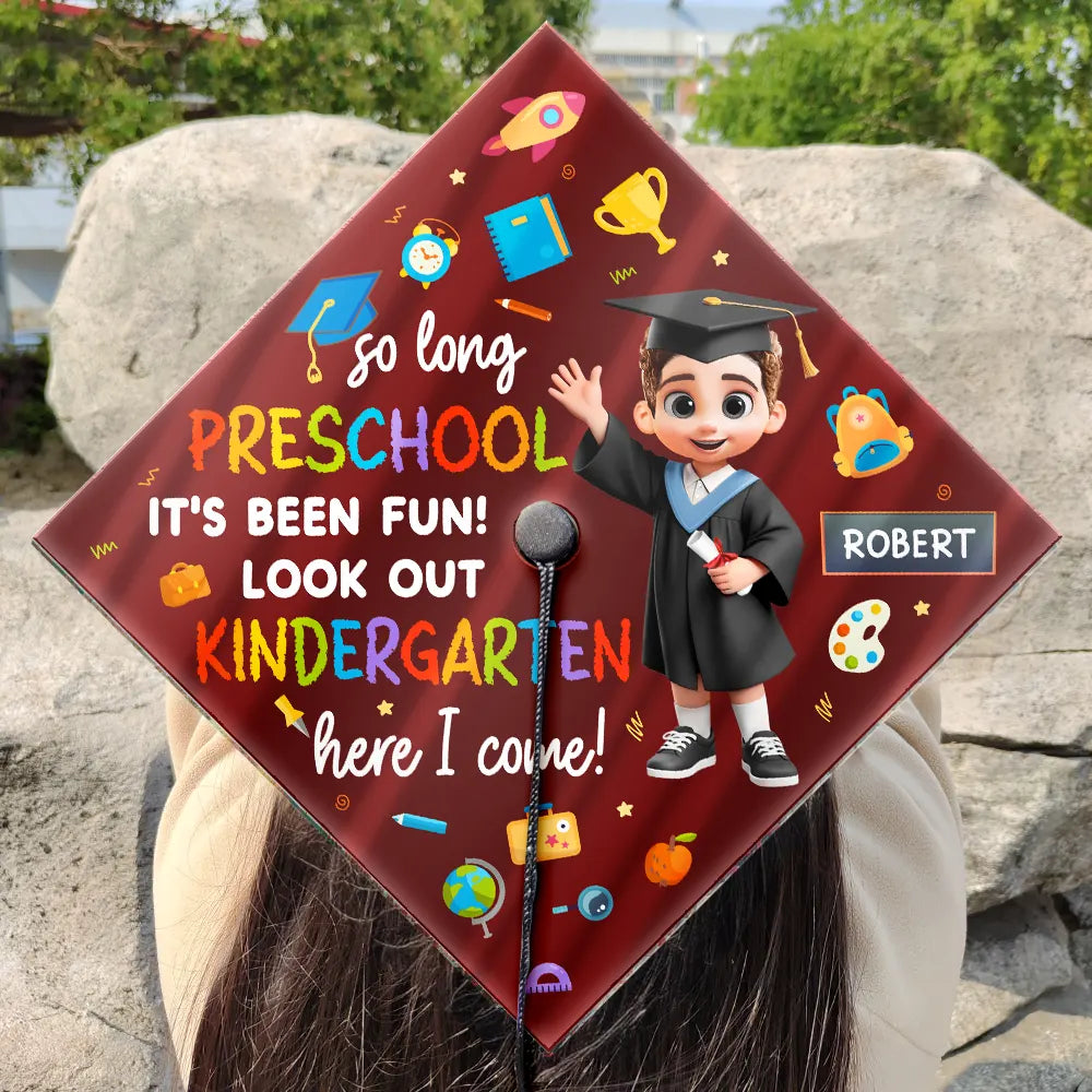 Gift For Kids,Gift For Grandkids,Grandpa - Grandkids,Grandma - Grandkids,Graduation,Happy - Kindergarten Here I Come - Personalized Graduation Cap Topper
