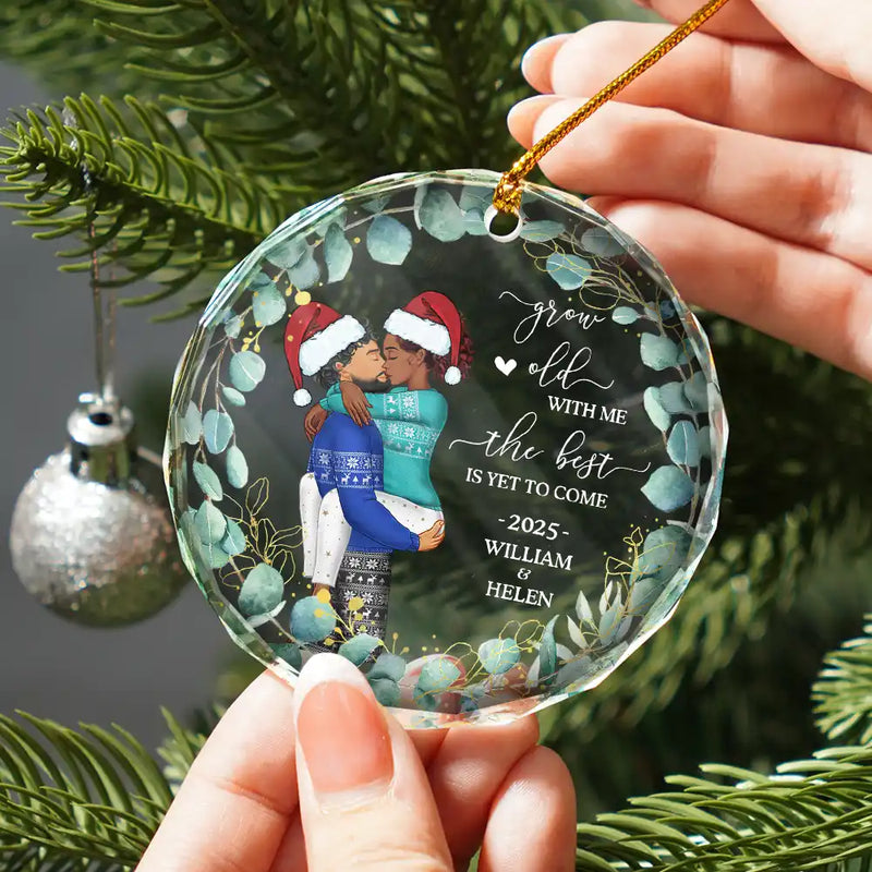Wedding, Gift For Couples - Kissing Couple Newly Engaged The Best Is Yet To Come - Personalized Glass Ornament