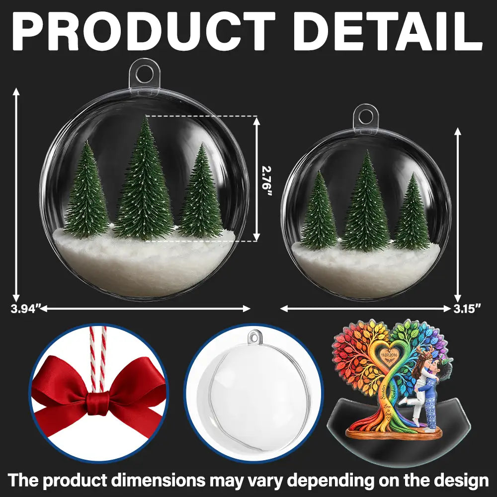 Anniversary,Christmas,Romantic,Gift For Couples,Vector - Kissing Couple Under Heart Tree - Personalized 3D Acrylic Ball Ornament