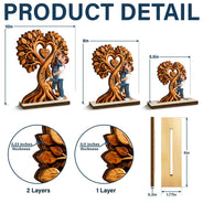 Anniversary, Gift For Couples, Romantic, Vector - Kissing Couple Under Heart Tree - Personalized Custom Shaped Wooden Plaque