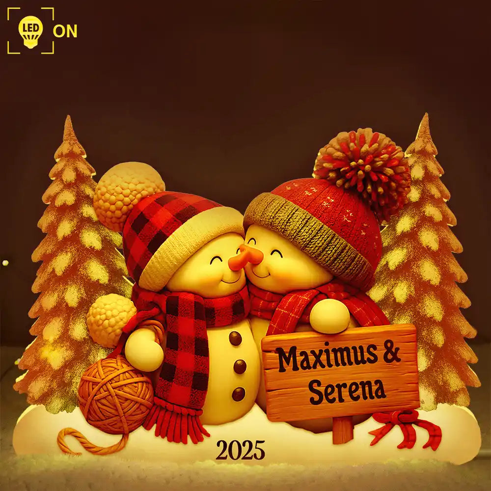 Gift For Couples,Old Couples,Gift For Husband,Gift For Wife,Gift For Boyfriend,Gift For Girlfriend,Christmas,Love - Kissing Snowman Couple Christmas - Personalized Custom Shaped Light Box