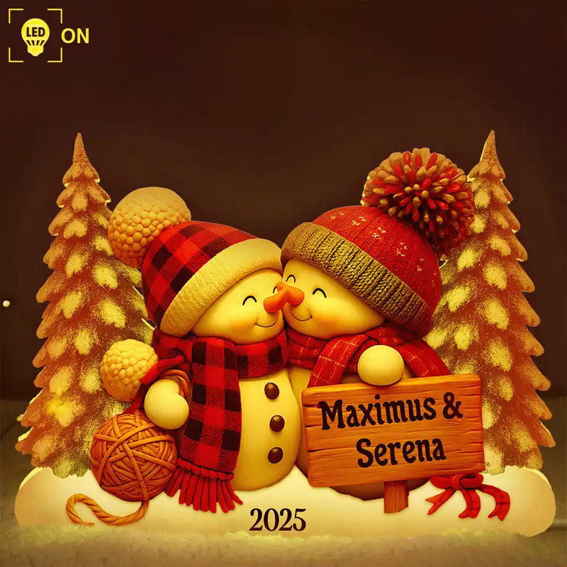 Gift For Couples,Old Couples,Gift For Husband,Gift For Wife,Gift For Boyfriend,Gift For Girlfriend,Christmas,Love - Kissing Snowman Couple Christmas - Personalized Custom Shaped Light Box