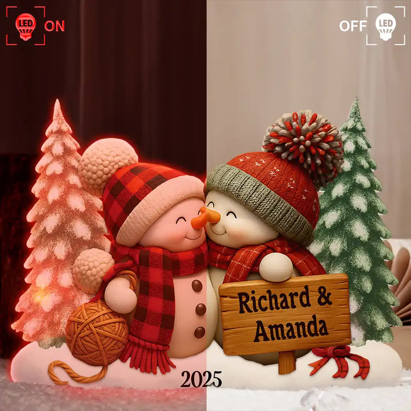 Gift For Couples,Old Couples,Gift For Husband,Gift For Wife,Gift For Boyfriend,Gift For Girlfriend,Christmas,Love - Kissing Snowman Couple Christmas - Personalized Custom Shaped Light Box