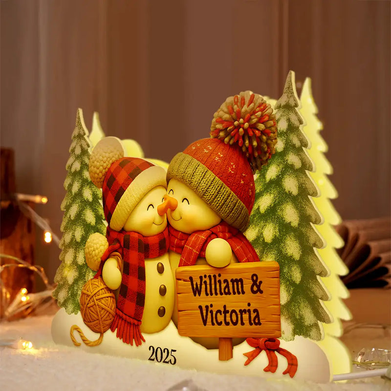 Gift For Couples,Old Couples,Gift For Husband,Gift For Wife,Gift For Boyfriend,Gift For Girlfriend,Christmas,Love - Kissing Snowman Couple Christmas - Personalized Custom Shaped Light Box