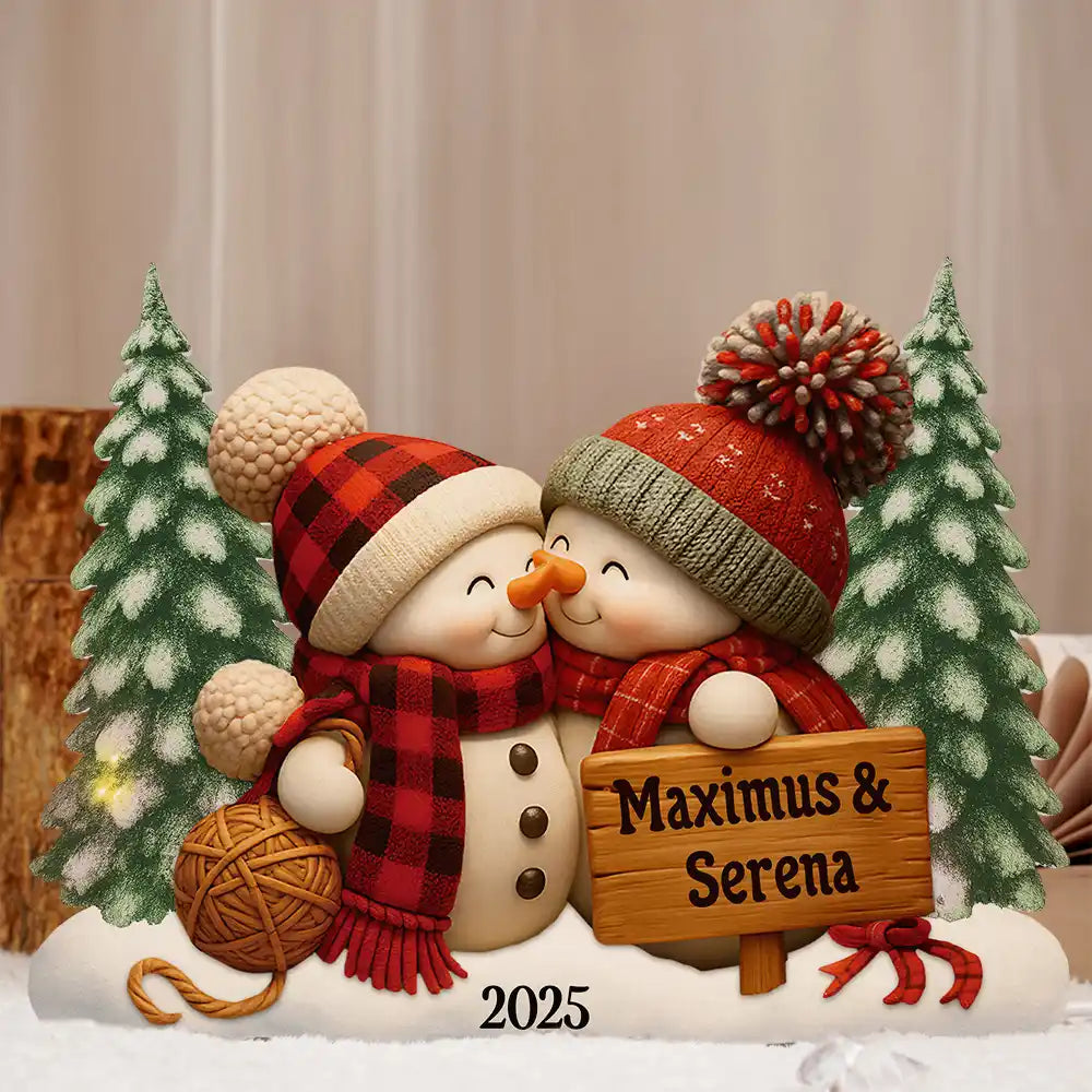 Gift For Couples,Old Couples,Gift For Husband,Gift For Wife,Gift For Boyfriend,Gift For Girlfriend,Christmas,Love - Kissing Snowman Couple Christmas - Personalized Custom Shaped Light Box