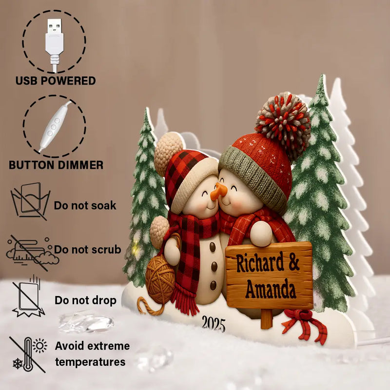Gift For Couples,Old Couples,Gift For Husband,Gift For Wife,Gift For Boyfriend,Gift For Girlfriend,Christmas,Love - Kissing Snowman Couple Christmas - Personalized Custom Shaped Light Box