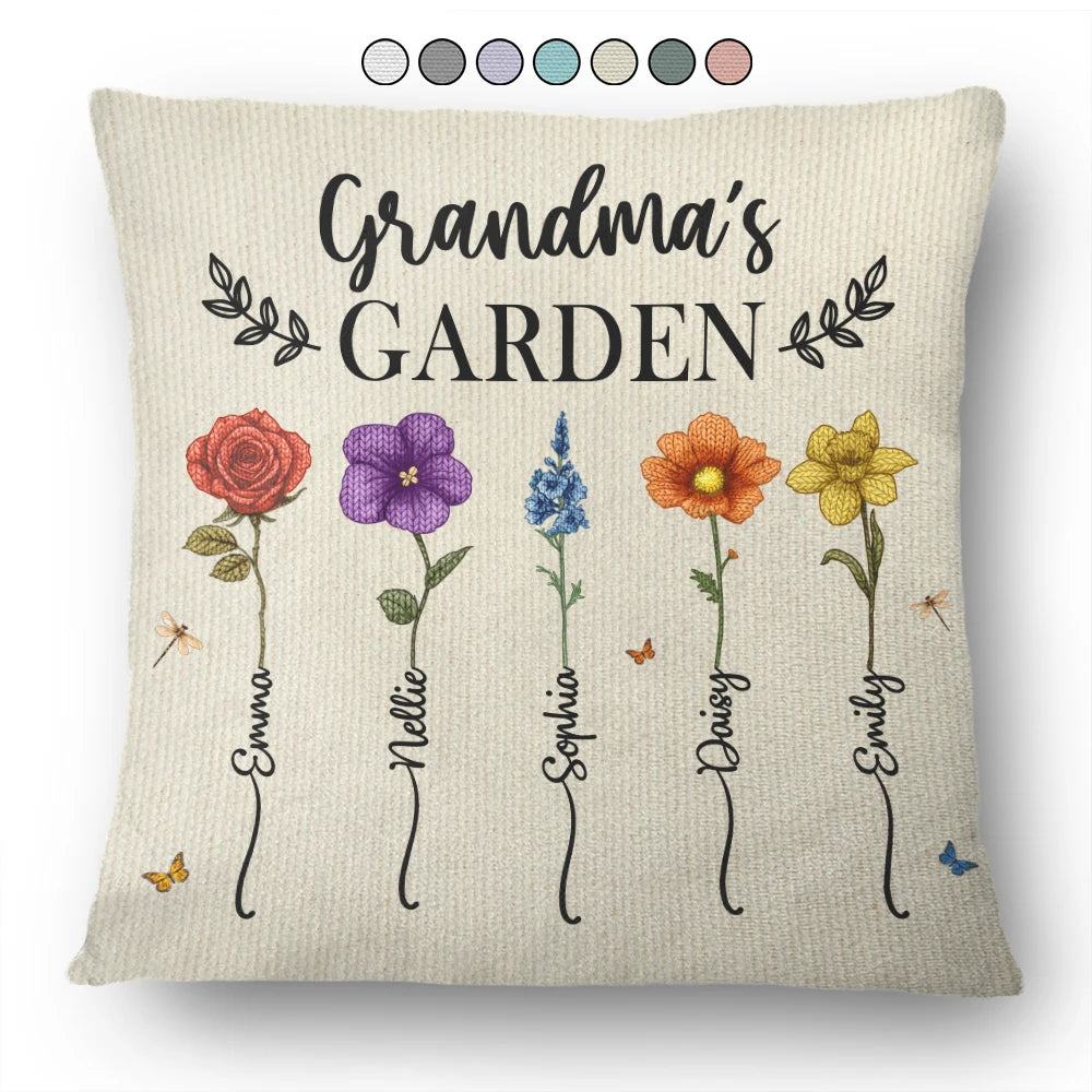 Knitted Effect Birth Flower Grandma's Garden - Personalized Pillow